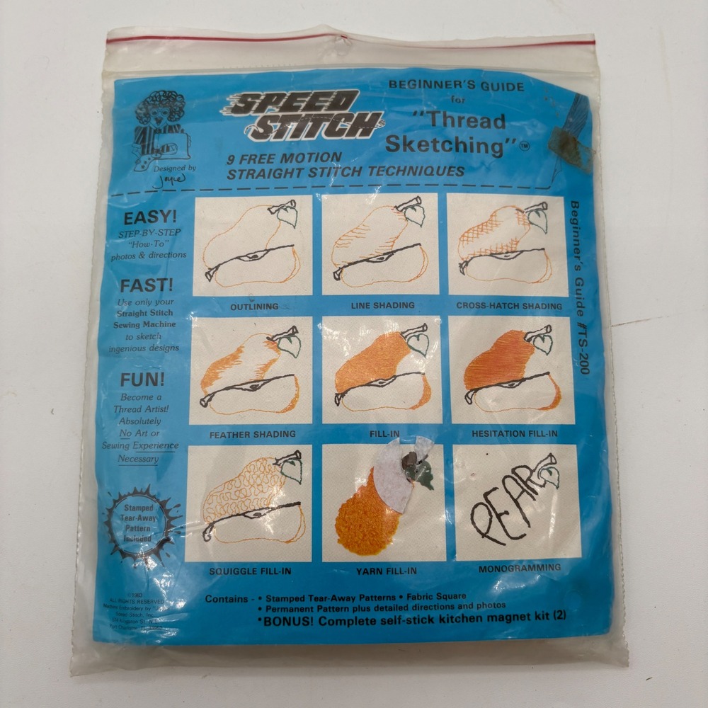 Vintage Speed Stitch Thread‎ Sketching Guide Pear Pattern Kit TS-200 1983 Joyce